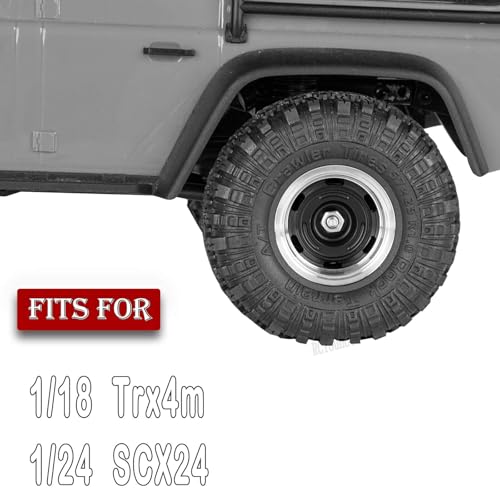 RC 1.0 Beadlock Wheel Tires Set Aluminium Alloy Wheel Tires&Wheels Rims for 1/24 1/18 SCX24 Trx4m RC Crawler Car,RC Wheels and Tires,4PCS（Black) - color: Black - (Rc Wheels Tires)