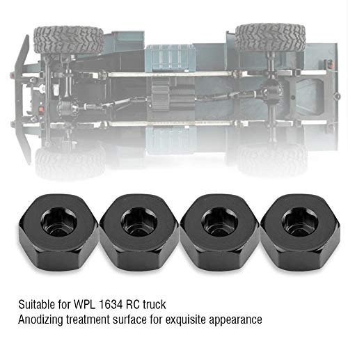 Dilwe RC Car Hex Hub Adapter, 4 Pcs Aluminium Alloy 6mm to 12mm Wheel Hex Hub Adapter for WPL 1634 RC Truck RC Spare Part Accessory (Black)