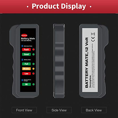 KINGBOLEN 12V Car Battery Tester & Alternator Analyzer LED | Automotive Battery Checker with Charging System Test, Alternator Output Monitor, LED Indication for Cars, SUVs, Trucks