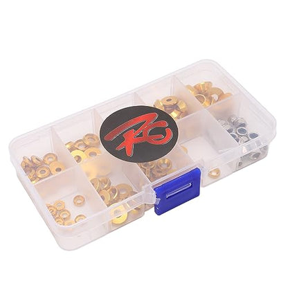 RC Screw Washer Kit Aluminum Alloy CNC Machined Flat Round Cup Head Washers and Nuts for 1/10 1/8 RC Cars, Anodized Lightweight Hardware Set with 125 PCS in Plastic Box (Gold) - color: Gold