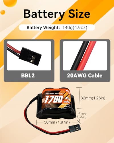 Hilldow 6V 1700mAh NiMH Receiver RX Battery High Capacity Rechargeable Battery Pack with BBL2/Hitec Plug for RC Airplanes Aircrafts - color: Side by side trapezoid