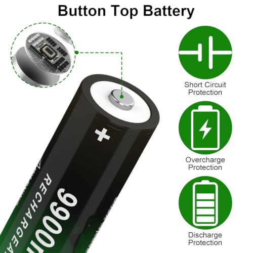 Battery for 4 Pack 9900 mAh Battery Ni-MH Rechargeable, Button Top NiMH Batteries, High Capacity Battery for LED Flashlights, Mini Fans, Toys, Remote Control, Electronic Devices, RC Car, Doorbell