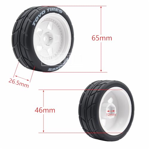 4PCS RC 1/10 On-Road Tires 65mm RC Rubber Tires w/Plastic Wheel Rim 12mm Hex Fit for 1/10 RC On-Road Rally Car HPI Tamiya TT01 TT02 Kyosho Wltoys 144001 - color: White 3