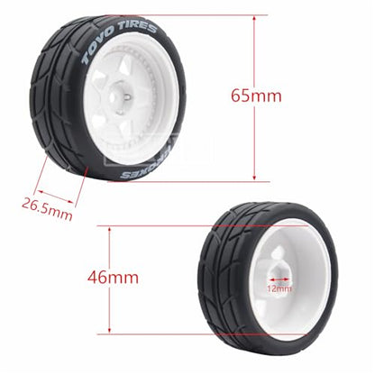 4PCS RC 1/10 On-Road Tires 65mm RC Rubber Tires w/Plastic Wheel Rim 12mm Hex Fit for 1/10 RC On-Road Rally Car HPI Tamiya TT01 TT02 Kyosho Wltoys 144001 - color: White 3