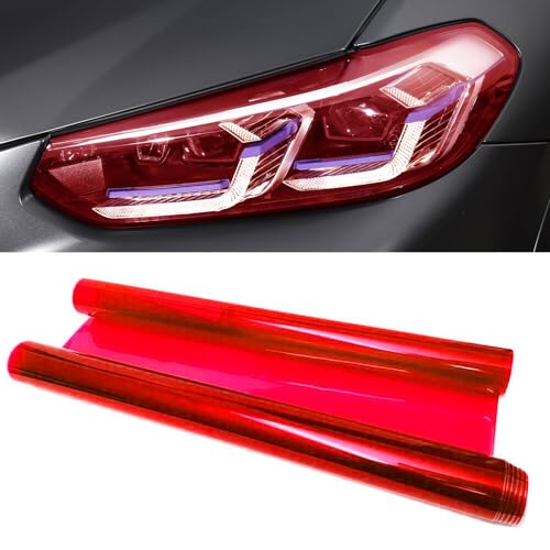 Tint Film for Taillight Headlight Fog Light, 12×48 Inches Vinyl Self-Adhesive Car Tail Light Tape, Brake Light Headlight Cover Protection Film Color Shiny Chameleon Sticker (Red) - color: Red