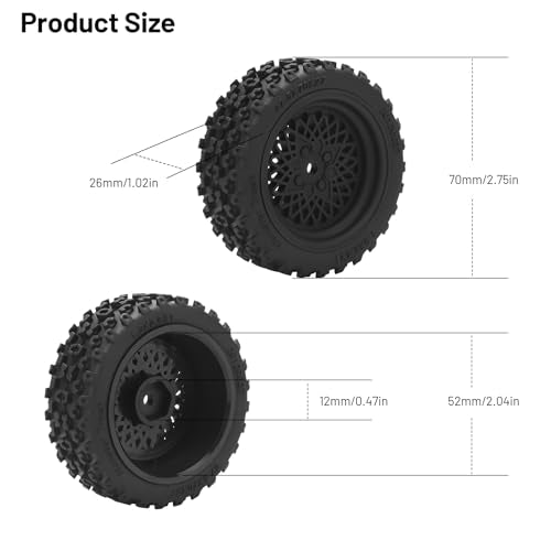 RC On Road Wheels and Tires, daitoku 12mm Hex RC Rally Racing Car Tires for 1/16 1/14 1/12 1/10 RC Touring Car On-Road Off Road Buggy - Style B - style: Style B