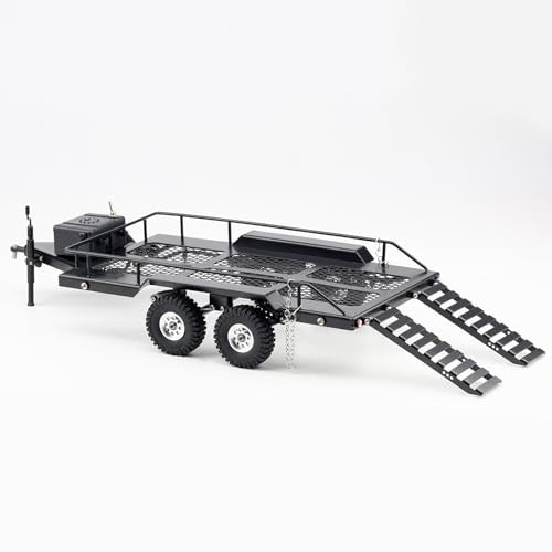 DJX RC Trailer Metal Hitch Mount Trailer with Led Light for TRX-4M FCX18 F150 Redcat Ascent18 HPI Venture-18 SCX24 AX24 FCX24 Etc 1/18 1/24 Upgrades Parts Accessories - style: 1/18 RC Trailer