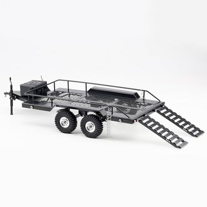 DJX RC Trailer Metal Hitch Mount Trailer with Led Light for TRX-4M FCX18 F150 Redcat Ascent18 HPI Venture-18 SCX24 AX24 FCX24 Etc 1/18 1/24 Upgrades Parts Accessories - style: 1/18 RC Trailer
