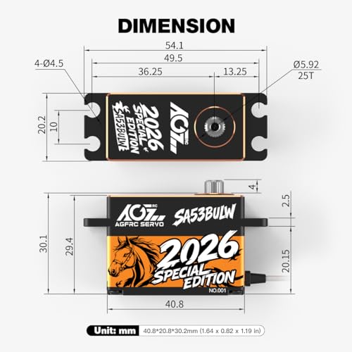 AGFRC 34KG 16.8V Waterproof Low-Profile RC Servo (A53BULW 2026) | 0.073Sec, 4S Direct Power, Brushless, Programmable, Fits 1/10 & 1/8 RC Cars/Trucks, 2026 Special Edition