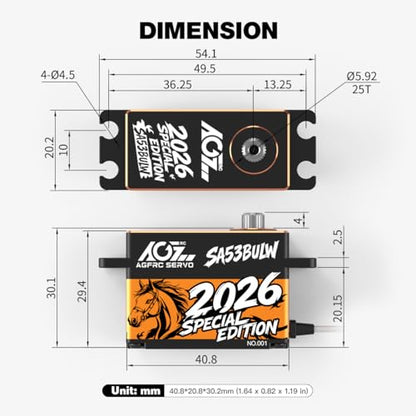 AGFRC 34KG 16.8V Waterproof Low-Profile RC Servo (A53BULW 2026) | 0.073Sec, 4S Direct Power, Brushless, Programmable, Fits 1/10 & 1/8 RC Cars/Trucks, 2026 Special Edition
