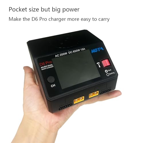 HOTA D6 Pro Lipo Battery Charger AC200W DC650W 15A Dual Channel Smart Charger Quad Multi-Functions Charging for Nicd LiHv NiMH Lipo Battery RC Drone RC Car Parts