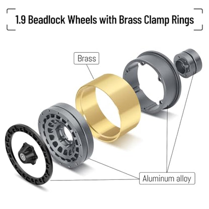 OGRC Brass Aluminum 1.9 Beadlock Wheels 167g Wheel Rims for SCX10 TRX4 | 668g Total Weights, 12mm Hex, for Gen7 Gen8 D90 VS4-10 1/10 RC Carwler, Titanium - color: Titanium