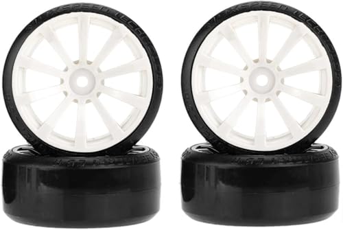 Hard Plastic 63mm Drift Car Tyres 12mm Wheels for 1/10th Scale HSP Tamiya HPI Kyosho TT02 Road Drift Car Hard Tyre Replacement, Set of 4 (White) - color: White