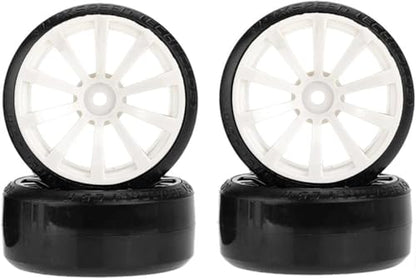 Hard Plastic 63mm Drift Car Tyres 12mm Wheels for 1/10th Scale HSP Tamiya HPI Kyosho TT02 Road Drift Car Hard Tyre Replacement, Set of 4 (White) - color: White