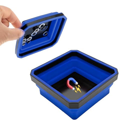 Yourkar Collapsible Magnetic Parts Tray, 4.5 Inch Foldable Magnetic Square Silicone Tray, Tool Tray Set with Double-Sided Magnetic Base for Screw Bolts Nuts Pins, Car Accessories (Blue) - color: Blue, 1 PCS