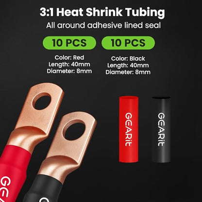 GEARit 8 Gauge Amp Wiring Kit CCA 3-in-1, 8 AWG Copper Clad Aluminum Power & Ground Battery Cable, 25 ft Each Black & Red, with 15 Lugs & 20 Heat Shrink for Car Audio - color: 8 Gauge Wire, size: Black/Red 25ft Each + Lugz + Shrink Wrap