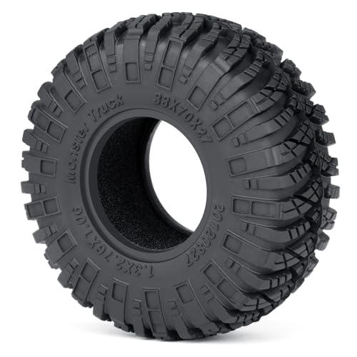 1.3 RC Crawler Tires with Foam Insert 1/18 1/24 Soft Rubber Mud Grappler Wheels Tyres OD 70mm/2.76inch 1.3" All Terrain Tires for 1/18 Traxxa TRX4M 1/24 SCX24 RC Crawler Car Upgrade (Black B) - color: Black B