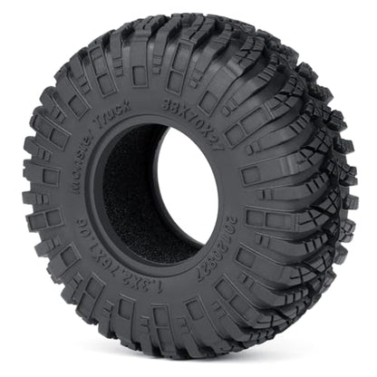 1.3 RC Crawler Tires with Foam Insert 1/18 1/24 Soft Rubber Mud Grappler Wheels Tyres OD 70mm/2.76inch 1.3" All Terrain Tires for 1/18 Traxxa TRX4M 1/24 SCX24 RC Crawler Car Upgrade (Black B) - color: Black B