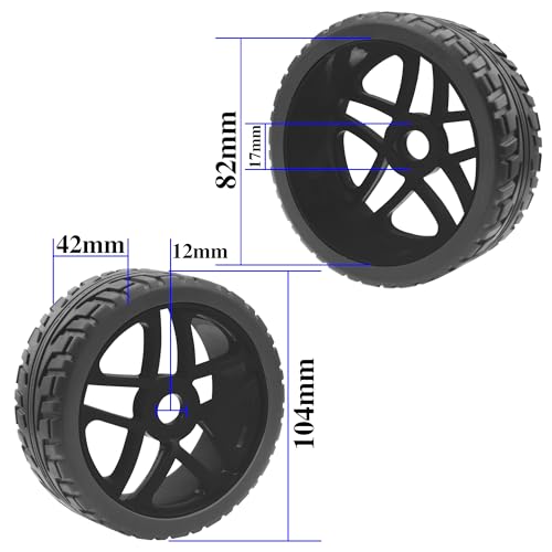 ShareGoo OD 4.09" Rubber 1/8 RC Buggy Tires and 17mm Hex Wheels Rim Compatible with Arrma Typhon Kyosho Losi VRX Redcat HSP HPI 1/8 Scale RC Off Road Buggy (Black) - color: Black