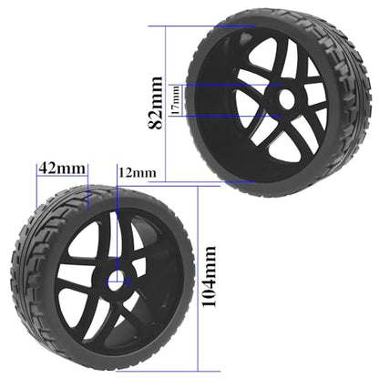 ShareGoo OD 4.09" Rubber 1/8 RC Buggy Tires and 17mm Hex Wheels Rim Compatible with Arrma Typhon Kyosho Losi VRX Redcat HSP HPI 1/8 Scale RC Off Road Buggy (Black) - color: Black