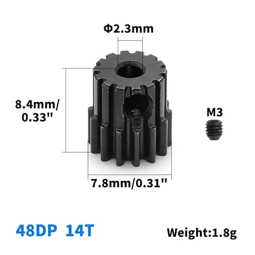 48P 14T Steel Pinion Gear for Traxxas LaTrax 1/18,2.3mm Bore | hardened steel,CNC;Fits 1/18 LaTrax Teton, Rally, Desert Prerunner and SST,