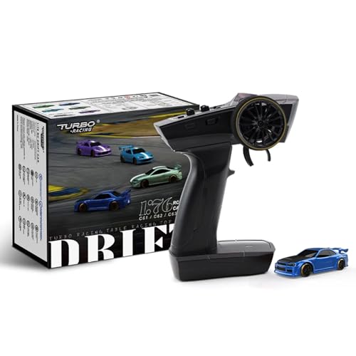 1:76 Turbo Racing Scale RC Sport Car, Table Racing Remote Control Mini Model Car Full Proportional RTR Kit Toys (C64 Blue) - color: C64 Blue