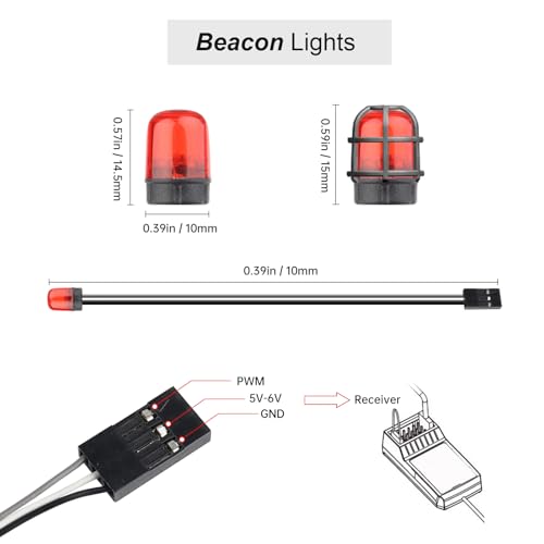 HobbyPark RC LED Flash Lights Alarm Lamp Flashing Rotating Beacon Light DC 5–6V Compatible with 1/10 TRX4 SCX10 RC Crawler Car 1/14 Tamiya Tractor RC Truck (1 Red Light) - color: 1 Red Light