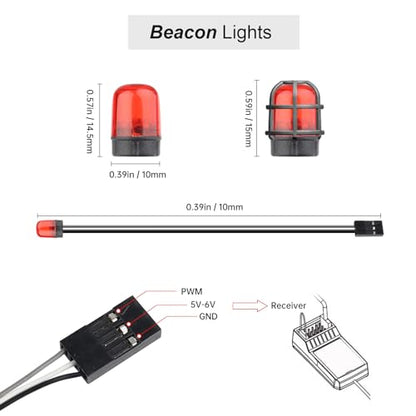 HobbyPark RC LED Flash Lights Alarm Lamp Flashing Rotating Beacon Light DC 5–6V Compatible with 1/10 TRX4 SCX10 RC Crawler Car 1/14 Tamiya Tractor RC Truck (2 Red Lights) - color: 2 Red Lights