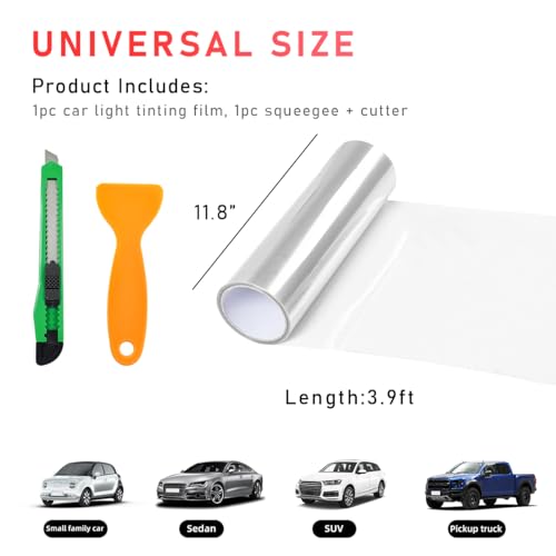 povtii Tint Vinyl Wrap Sticker Sheet Roll for Car Headlight & Taillight - Self Adhesive Fog Light Vinyl Film, 12x48 Inch Roll, Squeeze & Cutter Included - color: Transparent