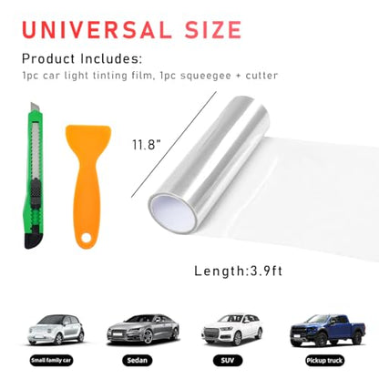 povtii Tint Vinyl Wrap Sticker Sheet Roll for Car Headlight & Taillight - Self Adhesive Fog Light Vinyl Film, 12x48 Inch Roll, Squeeze & Cutter Included - color: Transparent