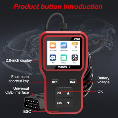 OBD2 Scanner Diagnostic Tool, Car Code Reader and Battery Tester | Checks engine light, reads and clears error codes and emissions readiness on OBD II vehicles since 1996 - color: Red