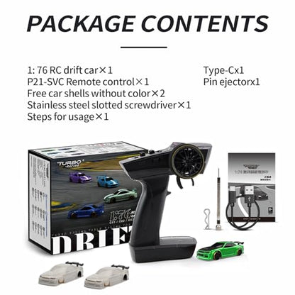 1:76 Turbo Racing Scale RC Sport Car, Table Racing Remote Control Mini Model Car Full Proportional RTR Kit Toys (C64-Green) - color: C64-green