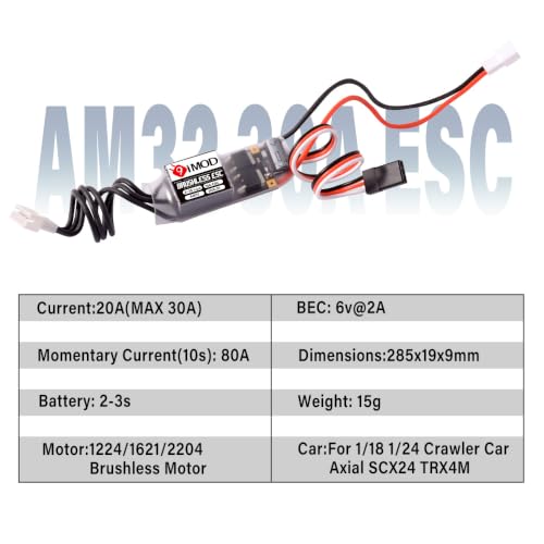 AM32 30A 2-4S Brushless ESC with 6V/2A BEC for TRX4M SCX24 | ESC Speed Controller with USB Link,PH2.0 Female Plug for TRX4M 1/18 and SCX24 1/24 RC Crawlers