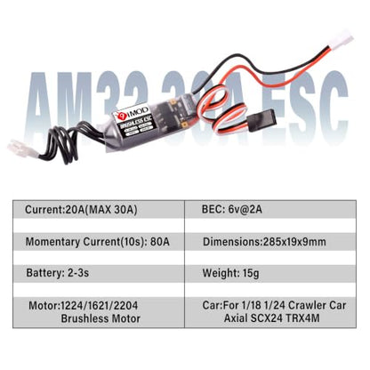 AM32 30A 2-4S Brushless ESC with 6V/2A BEC for TRX4M SCX24 | ESC Speed Controller with USB Link,PH2.0 Female Plug for TRX4M 1/18 and SCX24 1/24 RC Crawlers
