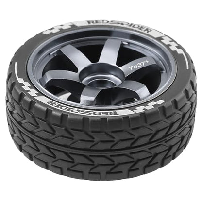 REDSPIDER•1/10 On Road Tires and Aluminum Wheels（4PCS） 12mm Hex RC Rally Racing Tyres OD 2.56" for Tamiya TT01 TT02 XV01 TA06 A959 PTG2 HPI KYOSHO PTG2 (Titanium) - color: Titanium