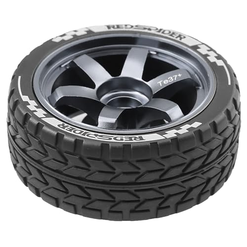 REDSPIDER•1/10 On Road Tires and Aluminum Wheels（4PCS） 12mm Hex RC Rally Racing Tyres OD 2.56" for Tamiya TT01 TT02 XV01 TA06 A959 PTG2 HPI KYOSHO PTG2 (Titanium) - color: Titanium