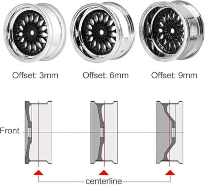 1/10 Drift Wheels Tires Set,AMZSTAR 4PCS 63mm RC Hard Tyre with Plastic Wheel Rims 12mm Hex for 1/10 RC On Road Racing Touring Drifting Car for Tamiya TT01 HSP HPI Kyosho (Silver,Offset:9mm) - color: Silver,offset:9mm