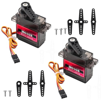 2 Pack MG90S Micro Servo Motor Full Metal Geared 9G, 360 Degree Rotation | Fit for RC car robot helicopter. Mini servos for Arduino DIY project - size: Control Angle 360 Degree