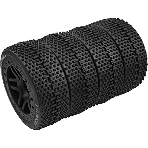 17mm Hex Hub 4.40''OD Rubber Tires & Plastic Wheel Rim w/Foam Compatible with 1/8 Arrma Python Kraton Redcat Kyosho Traxxas Sledge Losi HPI 1/8 Off-Road RC Buggy (Dot Style) - style: Dot Style