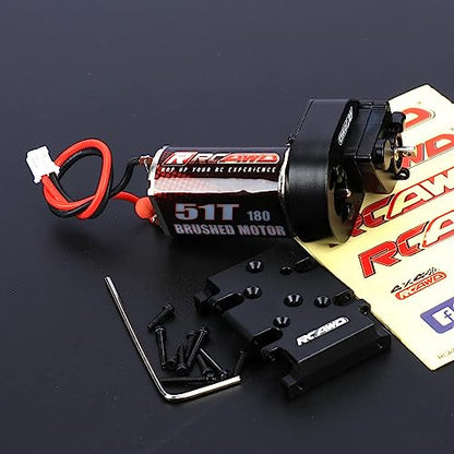 RCAWD Barrage 51T 180 Motor Metal Gearbox Combo Transmission Set for 1/24 ECX Barrage RGT FTX 1/24 Series Upgrades Part Black - color: Black