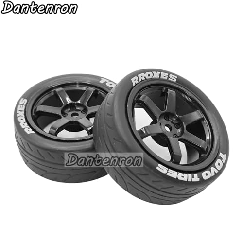 1/10 RC On Road Tires OD 68mm and Hard Plastic Street Wheels 12mm Hex Touring Tyres for 1:10 Rally Racing Drift Car Tamiya TT01 TT02 XV01 HPI KYOSHO HSP PTG2 Traxxas TA06 A959 4PCS (Black) - color: Black