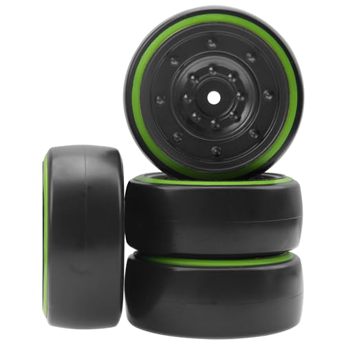 4Pack ShareGoo OD2.55inch Hard Plastic 1/10 RC Drift Car Tires & Wheel Rims 12mm Hex Compatible with Traxxas 4Tec 2.0 HSP Tamiya TT01 TT02 Kyosho RC 1/10 On-Road Drift Drifting RC Car (Green) - color: Green