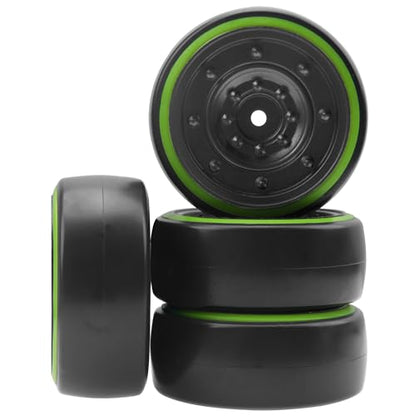 4Pack ShareGoo OD2.55inch Hard Plastic 1/10 RC Drift Car Tires & Wheel Rims 12mm Hex Compatible with Traxxas 4Tec 2.0 HSP Tamiya TT01 TT02 Kyosho RC 1/10 On-Road Drift Drifting RC Car (Green) - color: Green