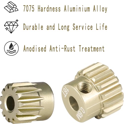 M0.6 Pinion Gear Set 3.175mm 13T 14T 15T 16T 17T 5PCS 7075 Aluminum Alloy Metal Pinion Motor Gear for 1/10 RC Car Brushed Brushless Motor (5PCS)… - size: 0.6M-P-13-17T