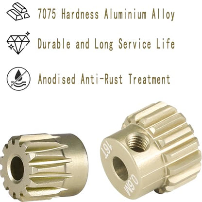 M0.6 Pinion Gear Set 3.175mm 13T 14T 15T 16T 17T 5PCS 7075 Aluminum Alloy Metal Pinion Motor Gear for 1/10 RC Car Brushed Brushless Motor (5PCS)… - size: 0.6M-P-13-17T