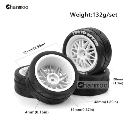 1/10 RC On Road Tires And Plastic Rally Wheels 12mm Hex Drift Tyres For 1:10 Scale Racing Touring Street Car Tamiya TT01 TT02 XV01 TA06 A959 144001 HPI KYOSHO HSP PTG2 Traxxas 4PCS (Black) - color: Black