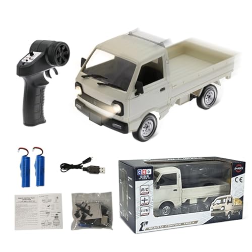 WPL D12mini 1/16 RC Mini Drift Climbing Truck with Front Light, 2.4G Remote Control Car Kei Off Road Truck DIY, Rear Drive Hobby Grade Toy 20 Minutes Runtime - Double Batteries
