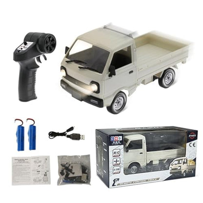 WPL D12mini 1/16 RC Mini Drift Climbing Truck with Front Light, 2.4G Remote Control Car Kei Off Road Truck DIY, Rear Drive Hobby Grade Toy 20 Minutes Runtime - Double Batteries
