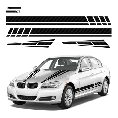 Dickno 6PCS Car Hood Stripe Sticker, Vinyl Auto Body Side Rearview Mirror Decal, Sports Racing Stripe Graphic Decal Stickers, Universal Vehicle Exterior DIY Decoration Accessories (Carbon Fiber) - color: Carbon Fiber, 6pcs