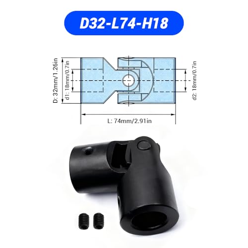 18mm to 18mm Universal Joint Coupling, D32 L74 Carbon Steel Rotatable Steering Shaft U Joint Coupler Motor Connector for DIY Model RC Car Robot - size: D32-L74-H18, style: No Keyway